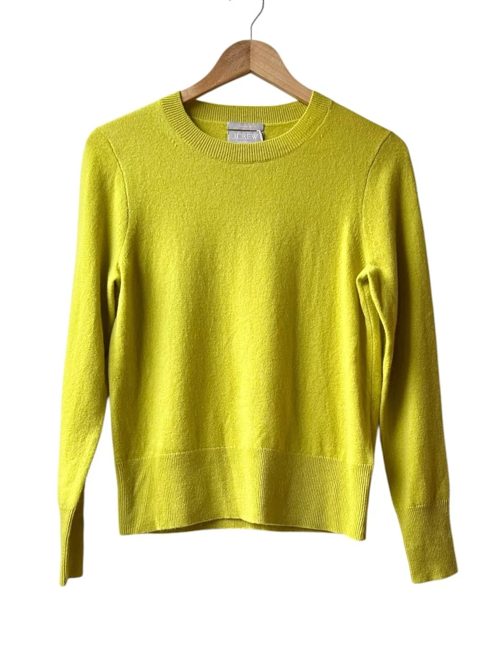 NWT J.Crew Cashmere Classic-Fit Crewneck Sweater Green Yellow chartreuse Sz S